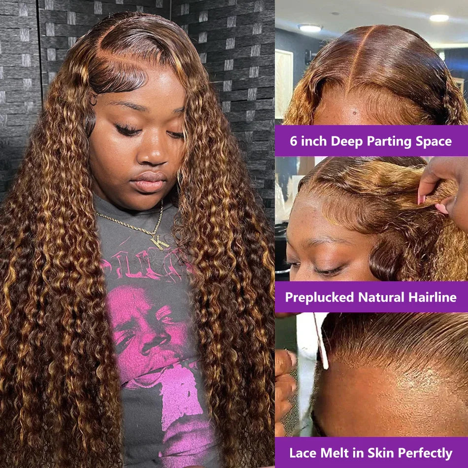 HD Spitzen-Highlights Honigblondes lockiges Haar