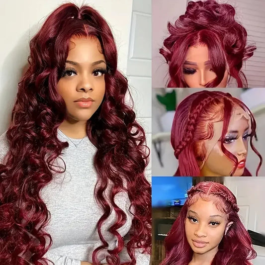 99j Burgundy HD Full Lace Front Wigs Body Wave