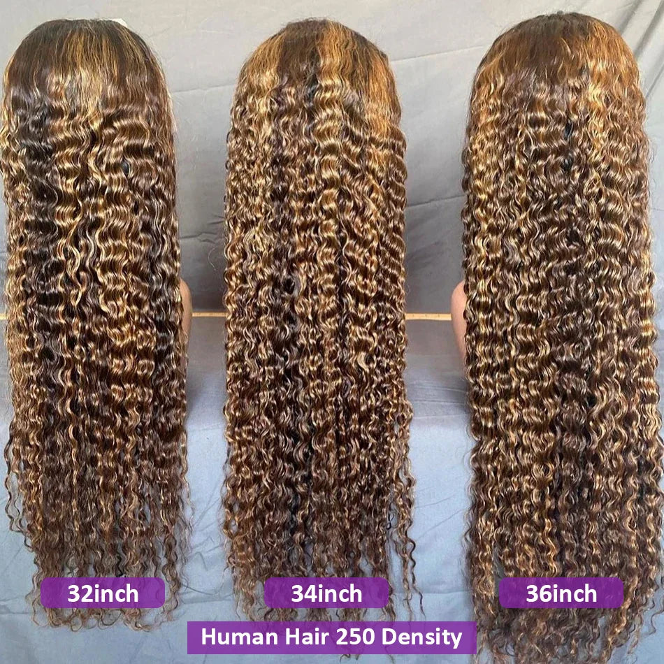 HD Lace Highlight Honey Blonde Curly Hair