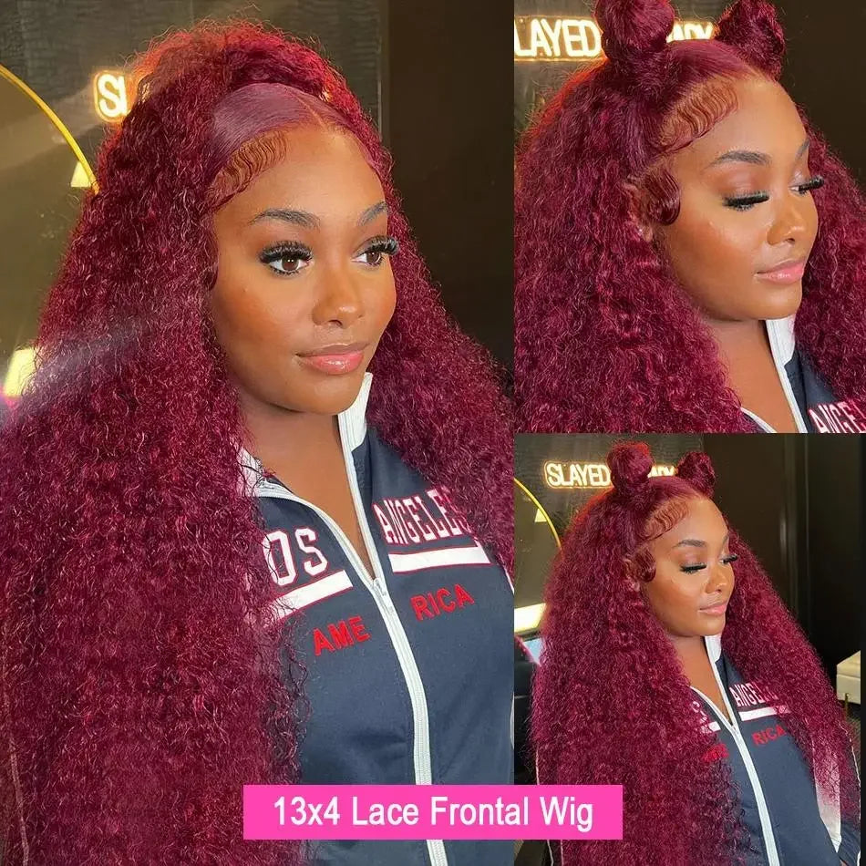 99J Curly HD Front Burgundy Human Wig