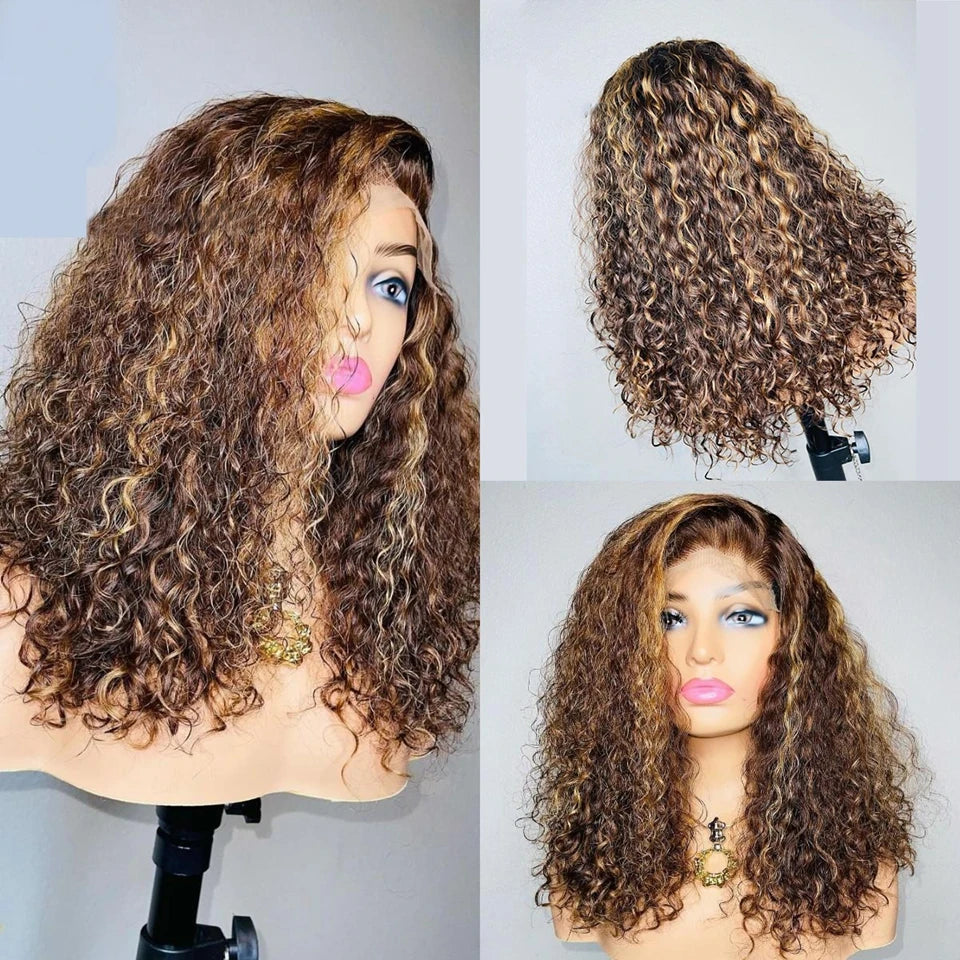 SDD HD Highlight Brown Curly Short Bob