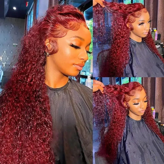 99J Curly HD Front Burgundy Human Wig