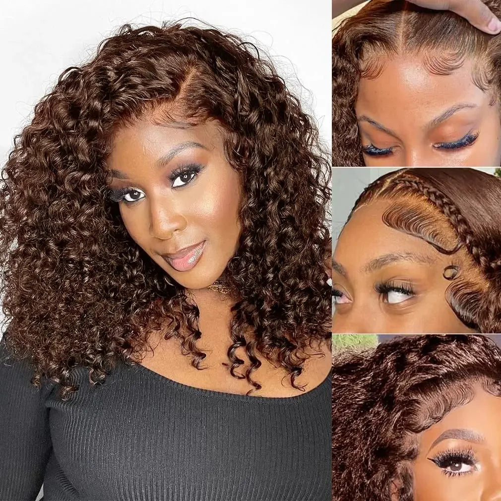 SDD HD Chocolate Brown curly Human Hair Wig