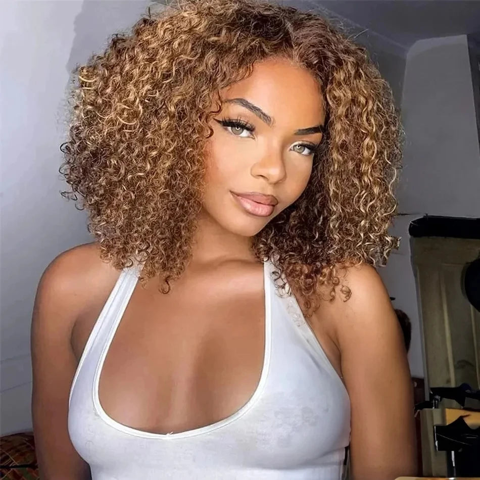 SDD HD Highlight Brown Curly Short Bob